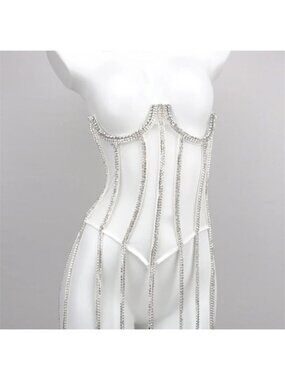Sparkly Rhinestone Sheer Corset Top Nude Mesh Lace Up Festival Bustier Y2K Glam